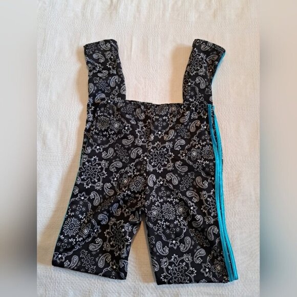 Weissman girls medium black & white floral full length legging with teal stripe - Picture 2 of 4